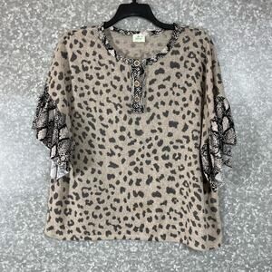 Blue Buttercup Leopard Print Oversized Knit Top - Size Medium - Snake - Mobwife
